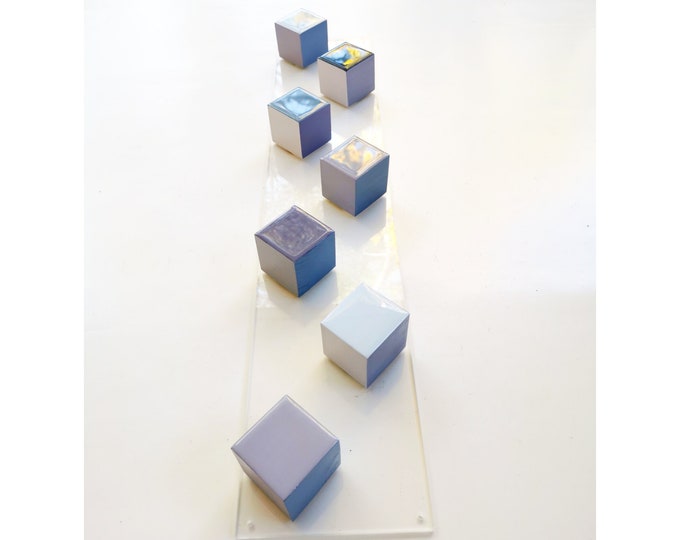 Wood wall art in neutral colors. Sculpture wall decor. Modern wall art 3D wall sculpture with resin finish on top. Cube art.