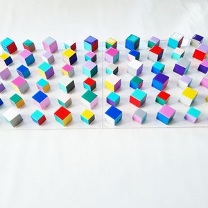 3D Wooden Cube Wall Art, Modern Geometric Sculpture, Hand-painted Resin ...