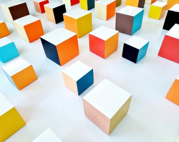 3D Wood Wall Art Installation, Geometric Wood Sculpture, Resin Finish Cubes, Hand Painted Modern Wall Decor, Choose Quantity and Sizes