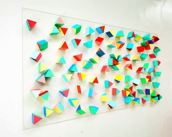 Geometric Large Wood Wall Art: 3D Triangle Floating Sculpture