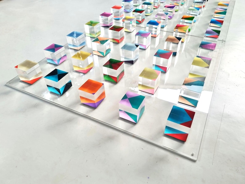 Large 3D Wall Art Installation – Hand-painted Transparent Cubes on ...