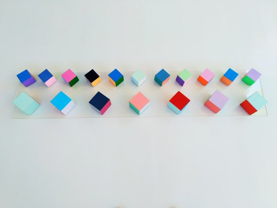 Hand Painted 3D Wood Cube Wall Art: Modern Sculpture