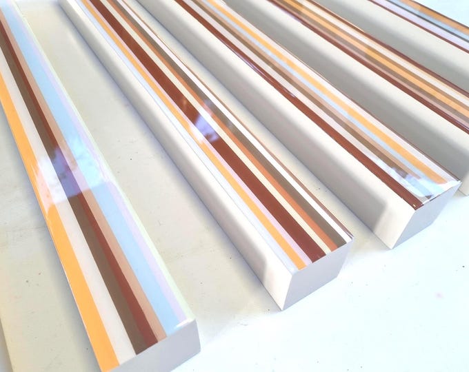 Hand-Painted Wooden Beams with Geometric Lines | Neutral Earth-Tone Wall Decor | Custom Colors | Resin Finish