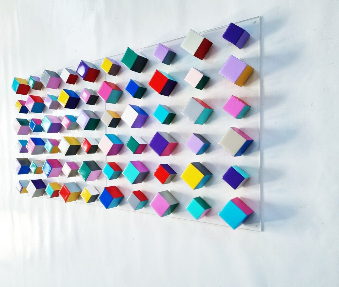 3D Wooden Cube Wall Art, Modern Geometric Sculpture, Hand-painted Resin ...