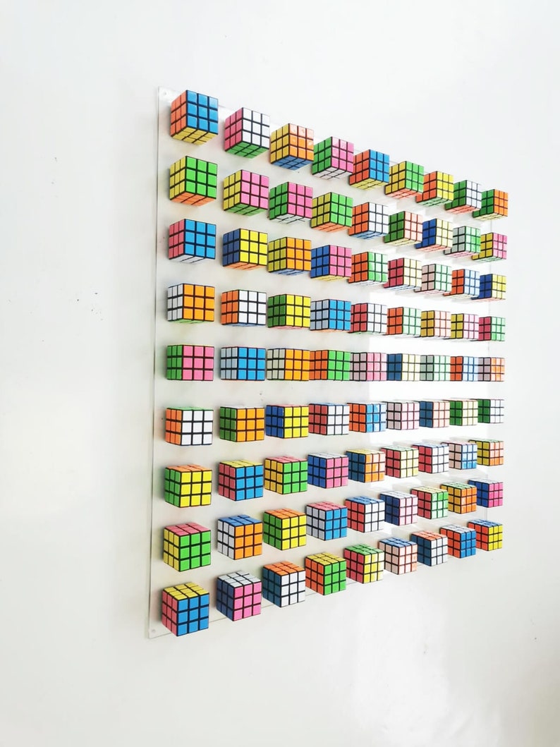 Unique Rubiks Cube wall art. Magic cube puzzle wall piece.Modern 3d sculpture. Retro vintage toy Rubik. This piece is INTERACTIVE© image 3