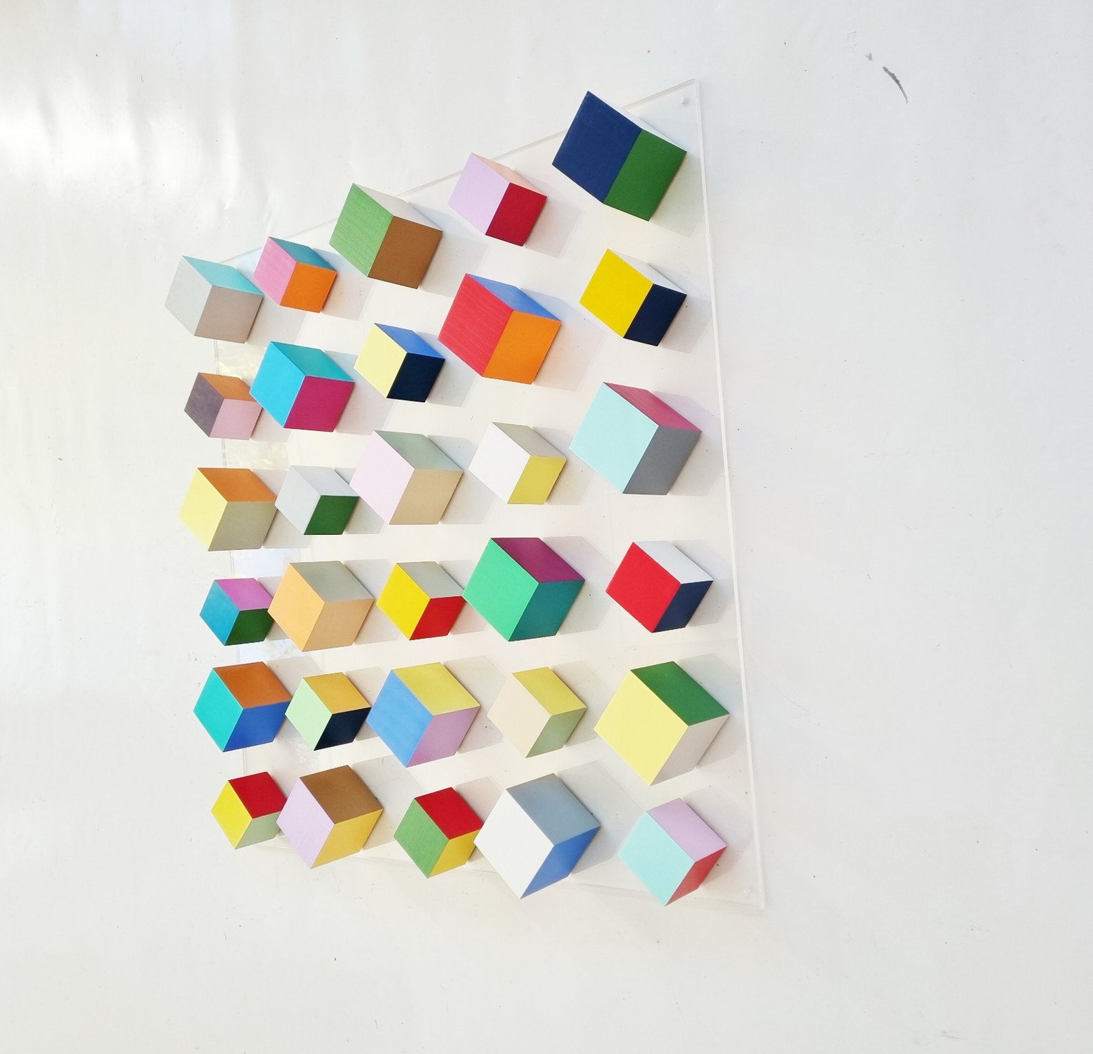 Modern and Abstract Wooden Block Art. Hand Painted Geometric Etsy