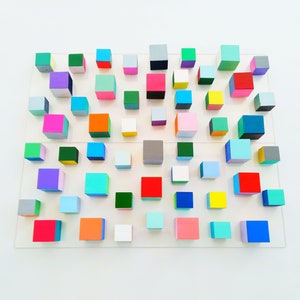 Abstract wood art, wood wall art sculpture.© Bright color Cube art. 3D art. Modern art. Home wall decoration. Modern decor. Wooden mosaic.