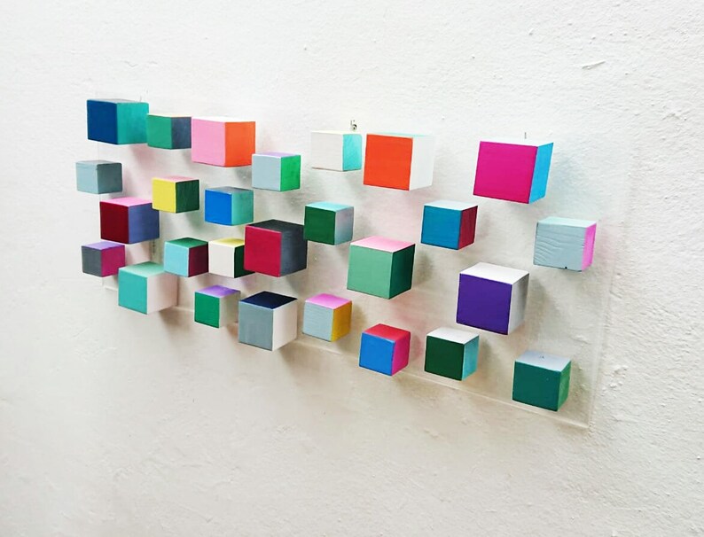 3D Wooden Cube Wall Art: Colorful Floating Decor - Etsy