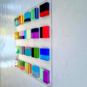 Hand Painted Acrylic Blocks, Floating 3D Geometric Wall Sculpture, Custom Lucite Installation, Colorful Modern Decor image 4