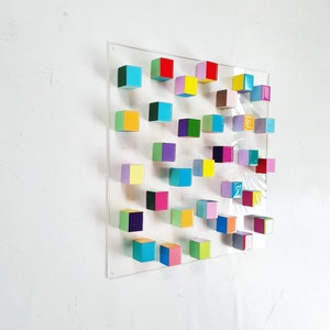 Hand-Painted Wood Cube 3D Wall Art: Modern Geometric Sculpture