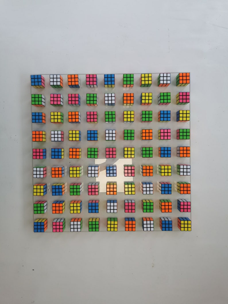Unique Rubiks Cube wall art. Magic cube puzzle wall piece.Modern 3d sculpture. Retro vintage toy Rubik. This piece is INTERACTIVE© image 7
