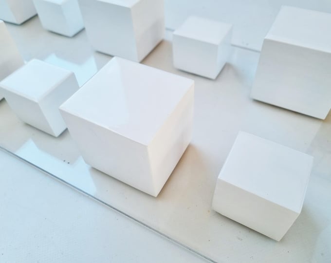 3d wall art. White wood blocks with Resin on acrylic panel. Elegant minimal wall art. Perfect for long, narrow spaces, beams, columns ©