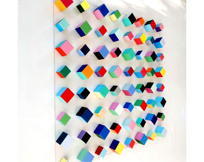 Modern 3D Wood Wall Art – Geometric Wooden Cubes with Resin Top | Large Abstract Sculpture on Acrylic Panel | Contemporary Wall Decor
