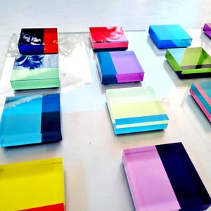 Hand Painted Acrylic Blocks, Floating 3D Geometric Wall Sculpture, Custom Lucite Installation, Colorful Modern Decor image 2