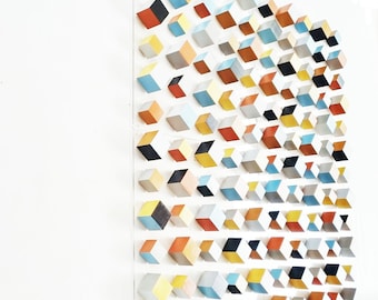 Extra large 3D Wall Art. Hand painted wooden cubes in natural colors. Modern geometric wood wall Sculpture. Geometric design. Ready to hang.