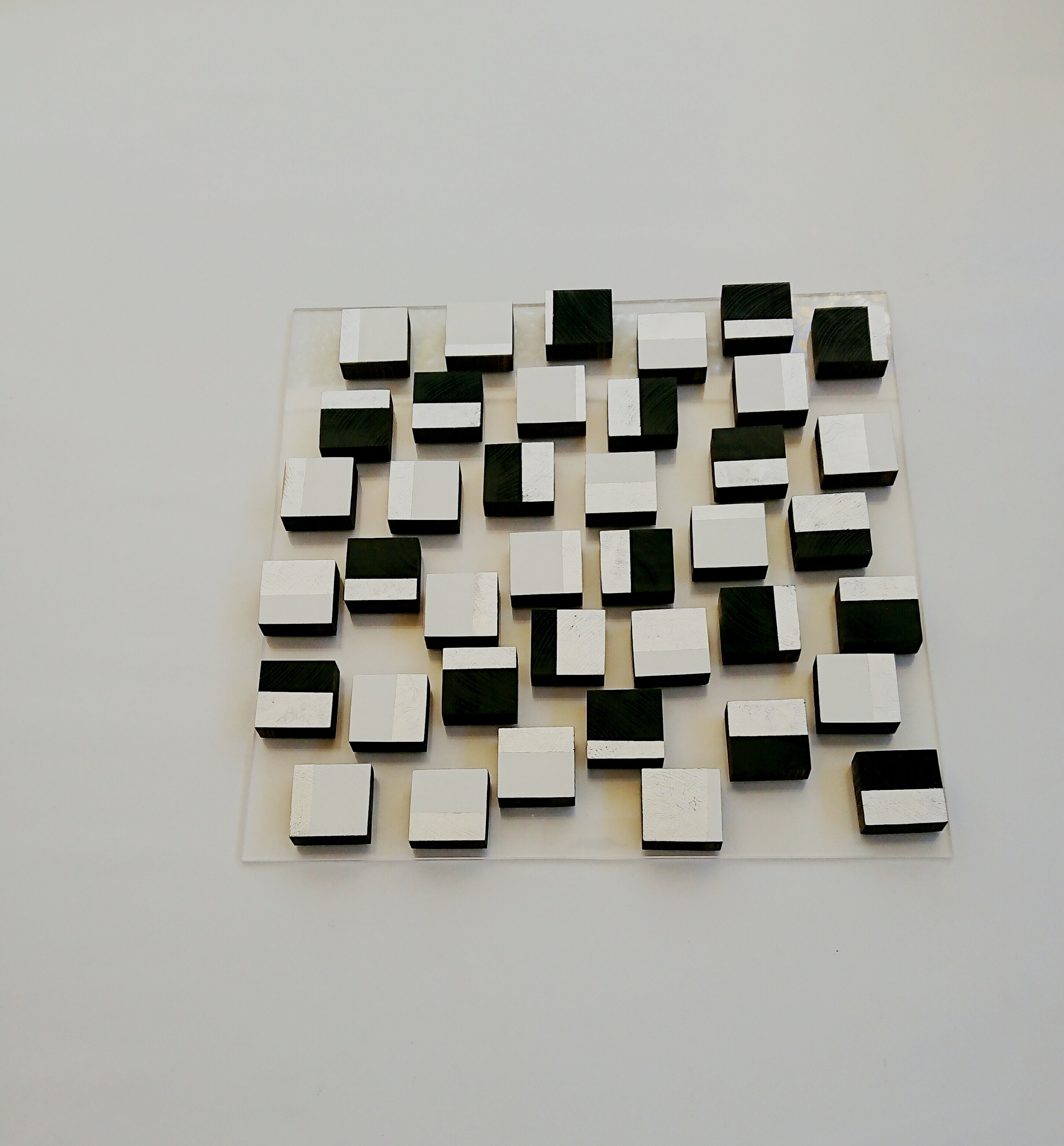 Modern wood wall art. Hand painted tiles in silver foil black Etsy