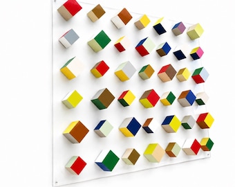 Handmade 3D Wood Wall Art, Colorful Geometric Sculpture, Modern Acrylic Wall Decor, Large Contemporary Artwork