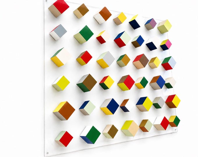 Handmade 3D Wood Wall Art, Colorful Geometric Sculpture, Modern Acrylic Wall Decor, Large Contemporary Artwork