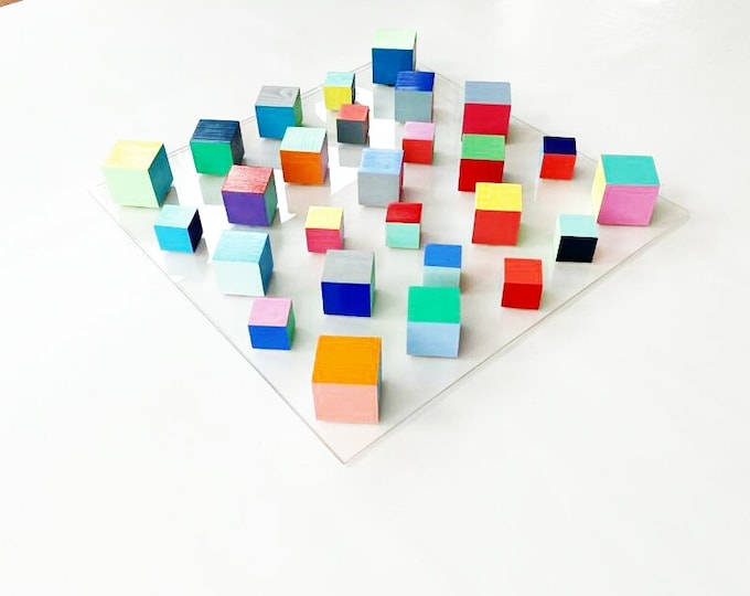 3D Wood Cube Wall Art, Modern Geometric Sculpture, Colorful Home Decor (23.6" x 23.6")