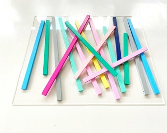 Wood wall art, Wooden Stick wall decor, wood strip sculpture. Modern art, wood panel art. Wooden slats. Hand painted in happy joyful colors.