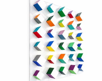 3D Wood Cube Wall Art: Modern Geometric Sculpture on Acrylic