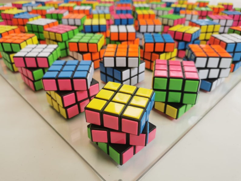 Unique Rubiks Cube wall art. Magic cube puzzle wall piece.Modern 3d sculpture. Retro vintage toy Rubik. This piece is INTERACTIVE© image 6