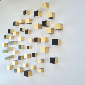 Modern Wood Cube Wall Art: B&W and Gold Leaf Sculpture - Etsy