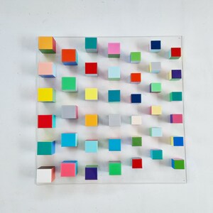 Geometric Wood Cube Wall Art: Hand-painted Resin Finish - Etsy