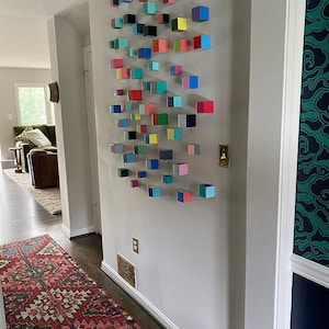 Modern Sculpture 3D wood wall art. © Hand-painted wooden cubes with vibrant bold colors. You can choose the number of wood cubes and sizes. image 9
