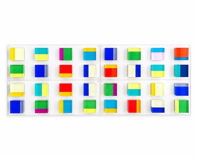 Modern 3D Acrylic Wall Art, Hand Painted Geometric Blocks, Colorful Plexiglass Sculpture, Custom Size & Palette