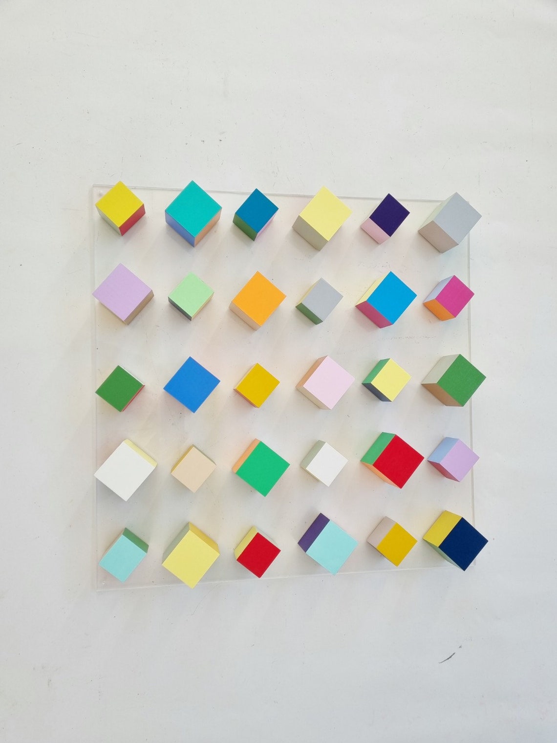 Modern and Abstract Wooden Block Art. Hand Painted Geometric Etsy