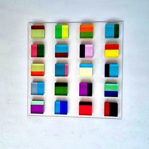 Hand Painted Acrylic Blocks, Floating 3D Geometric Wall Sculpture, Custom Lucite Installation, Colorful Modern Decor image 9