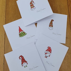Pack fait main de 5 jolies cartes de gnome de Noël, 6×6", Joyeux Noël, cartes de Noël, joyeux Noël,