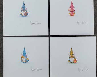 Handmade Pack of 4 easter gnome cards 6×6"