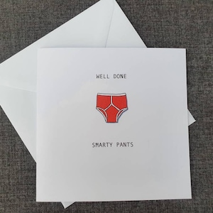 Bravo, pantalon intelligent, félicitations, carte si fière de vous, nouvelle carte d'emploi, carte d'examens réussis, nouvelle carte de maison, carte fière de vous,