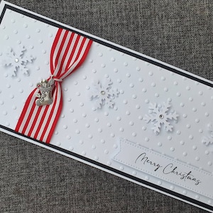 Handmade Christmas money wallet, envelope, gift card / voucher holder, Christmas stocking, Charm, Merry Christmas, Christmas ribbon
