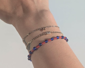 Handmade Geometric Bracelet | Blue and Red Beaded Jewelry | Minimalist Bracelet | Gift For Her