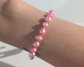 Hot Pink Dyed Pearl Bracelet | Handmade Pearl Jewelry with Dyed Pearl Nuggets & Sterling Silver, Timeless Perfect for Special Occasions