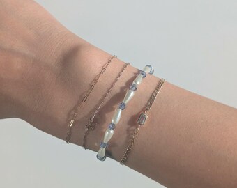 Faux Pearl Beaded Bracelet | Blue Crystal Bracelet | Coquette Aesthetic Jewelry | Handmade Bracelet