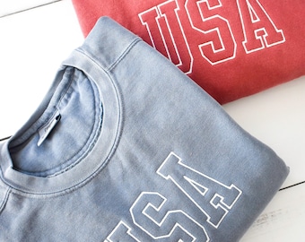 Vintage USA embroidered Sweatshirt | Red White and Blue | Blue Spruce | USA Pullover