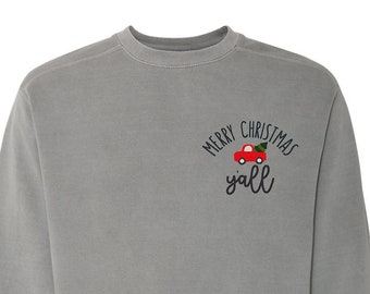 Merry Christmas Y'all Holiday Sweatshirt | Winter Crewneck | Grey Christmas Sweatshirt