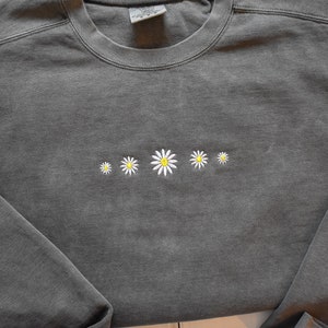 Embroidered Floral Daisy Sweatshirt Light Green Crewneck Chambray Seafoam Comfort Colors Embroidered Sweatshirt image 5