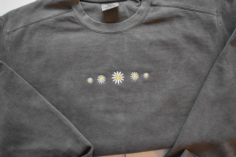 Embroidered Floral Daisy Sweatshirt Light Green Crewneck Chambray Seafoam Comfort Colors Embroidered Sweatshirt image 5