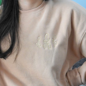 Monogrammed Fleece Sweatshirt Sand Embroidered Crewneck image 4