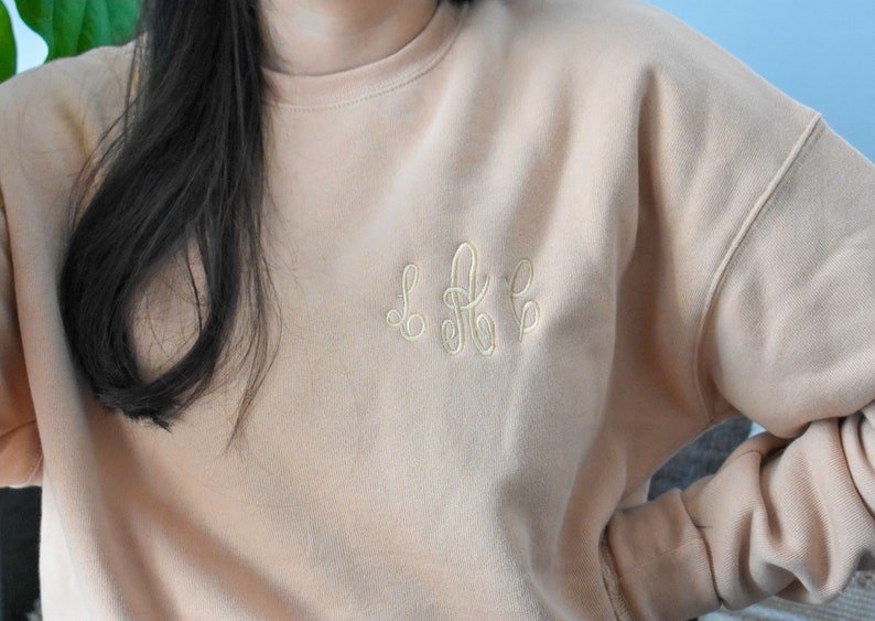 Monogrammed Fleece Sweatshirt Sand Embroidered Crewneck image 4