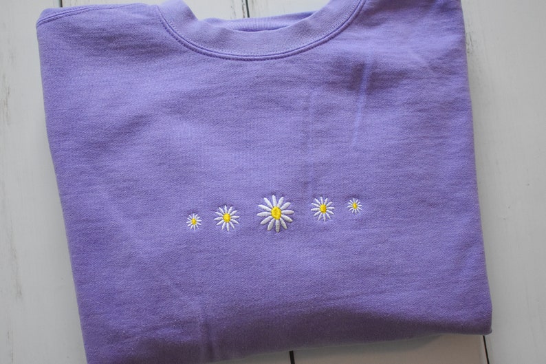 Embroidered Floral Daisy Sweatshirt Light Green Crewneck Chambray Seafoam Comfort Colors Embroidered Sweatshirt image 6