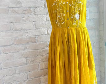 Moulinette Soeurs Anthropologie Yellow Embroidered Cotton Dress Set Size 6 Boho Floral Summer Outfit