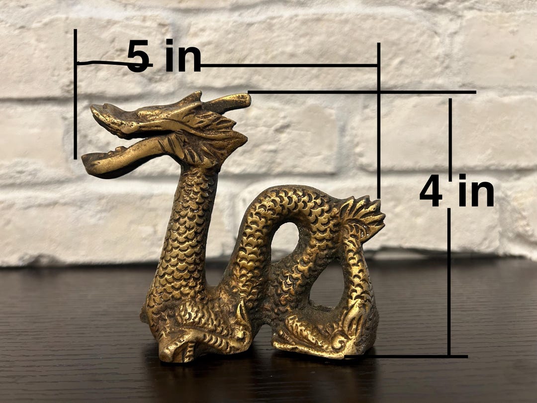 Vintage Chalkware Brass Dragon Figurine – Brass-toned Mythical Creature ...