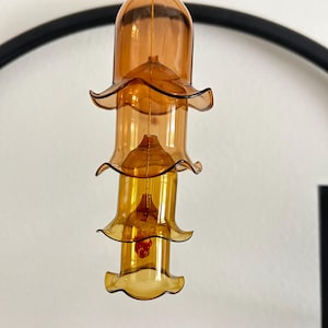 Mid Century Amber Glass Bell Ornament: Hand Blown Pagoda Shape