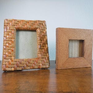 Vintage Mini Picture Frame Wicker natural Rattan frame 2.5"x3.5" mini square Wood Photo Frame 2x2 Rustic Cottage Decor Boho Desk Frames